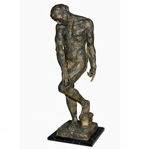 Adam Bronze Nude Male Statue by Rodin Mounted on Marble Base