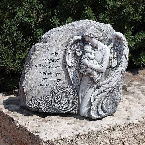 Angel  & Baby Garden Stone Psalms 91:11 Statue