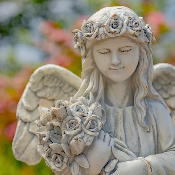 Angel & Bouquet of Flowers Memorial Statue - Image 5
