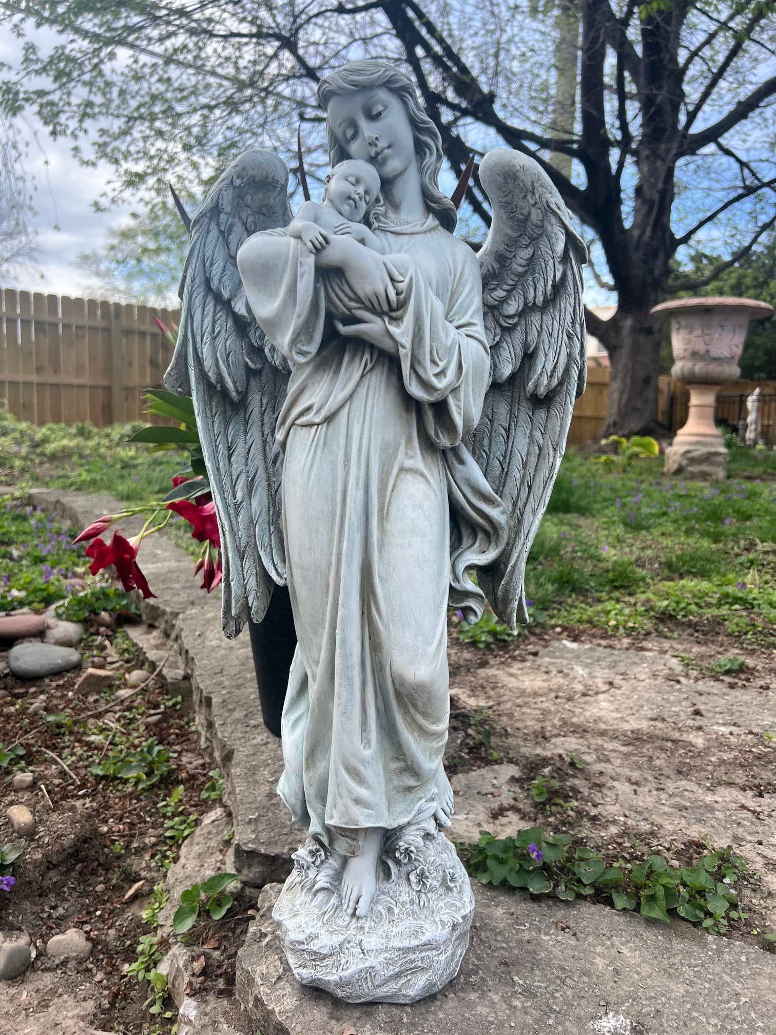 Angel Holding Baby Garden Sculpture 25.5"H - Image 7