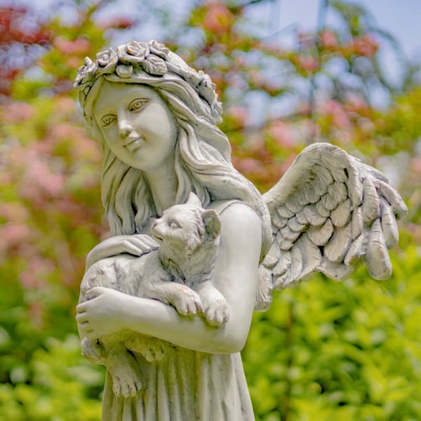 Angel Holding Cat Garden Sculpture 39" High - Image 5
