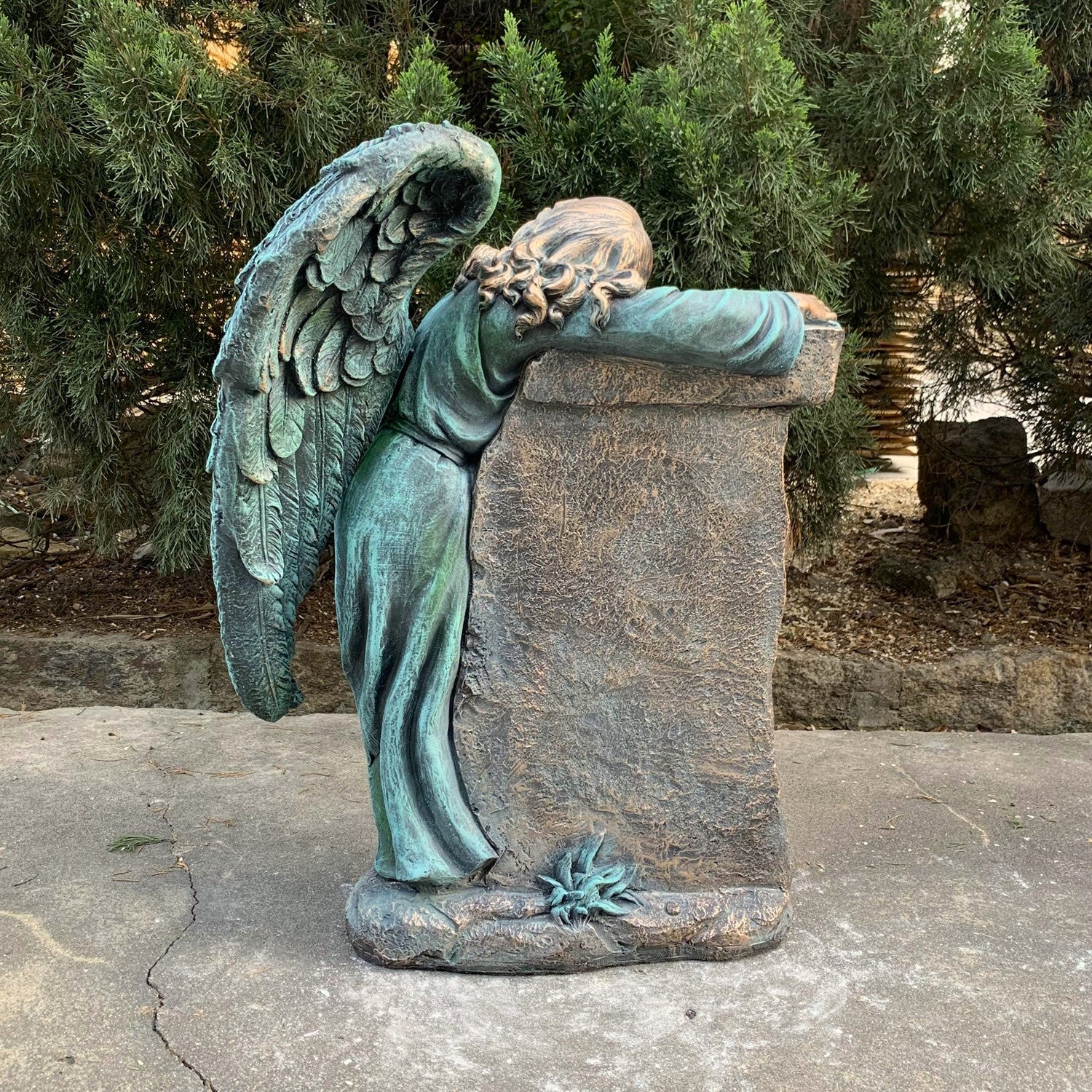 Angel Mourning Religious Memorial Scripture Garden Statue 33" H - Image 3