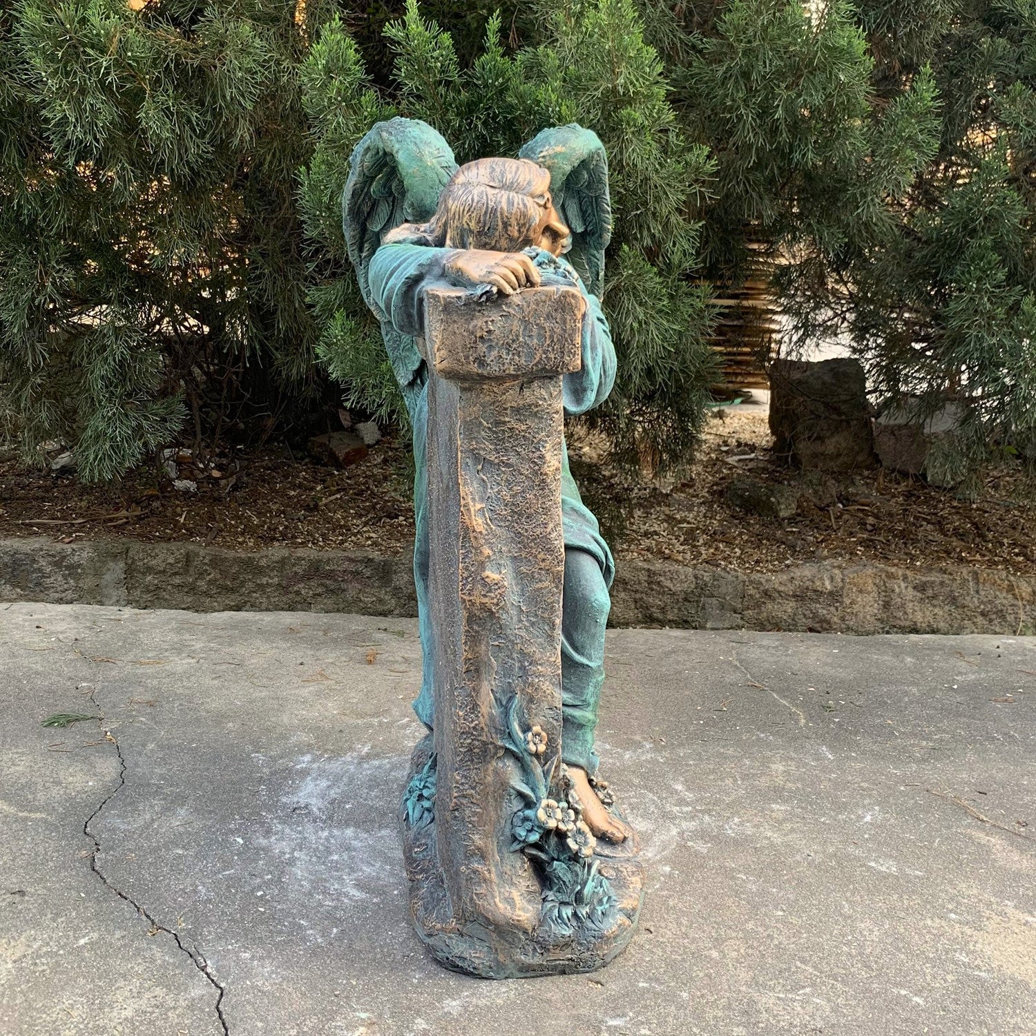 Angel Mourning Religious Memorial Scripture Garden Statue 33" H - Image 4