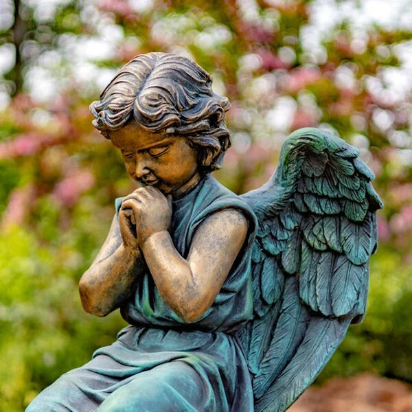 Angel Praying on Pedestal Garden Statue - Image 5