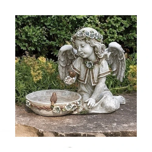 Angel Seated with Solar Bird Bath Garden Statue - Image 2