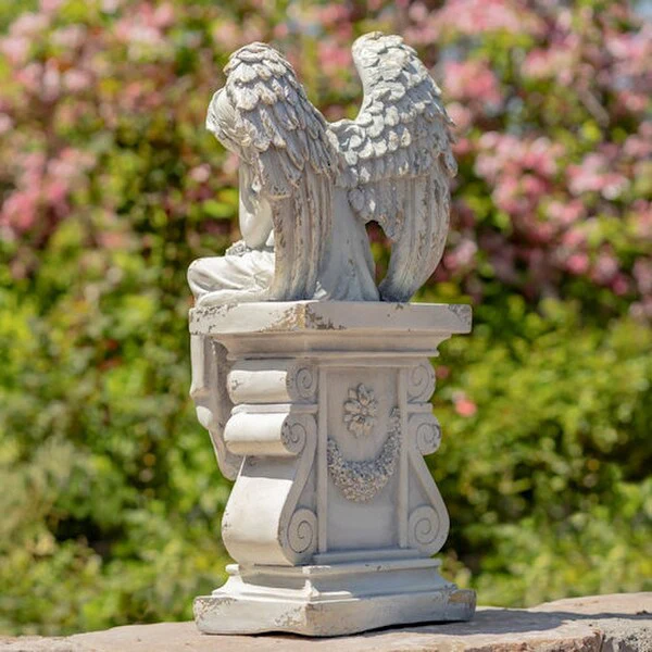 Angel sitting on Pillar Memorial Sculpture 30" H - Image 3