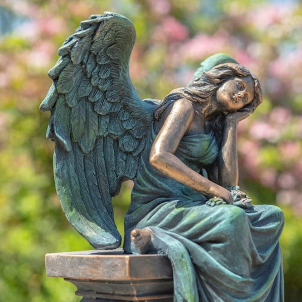 Angel sitting on Pillar Memorial Statue 30" H - Image 2