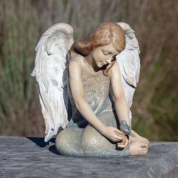 Angel with Blue Bird of Happiness Sculpture