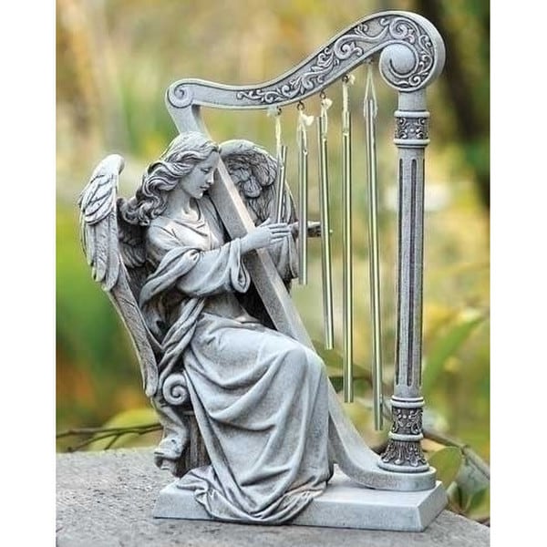 Angel with Harp Wind Chime Garden Statue