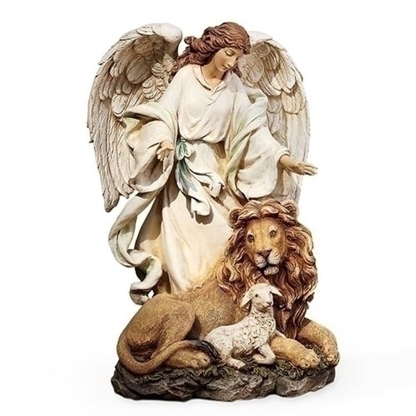 Angel With Lion & Lamb Sculpture