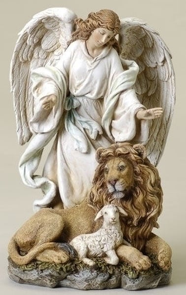 Angel With Lion & Lamb Sculpture - Image 2