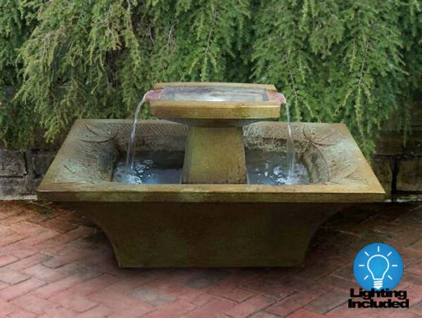 Art Deco Cement Fountain Rectangular & Light Kit - Image 2