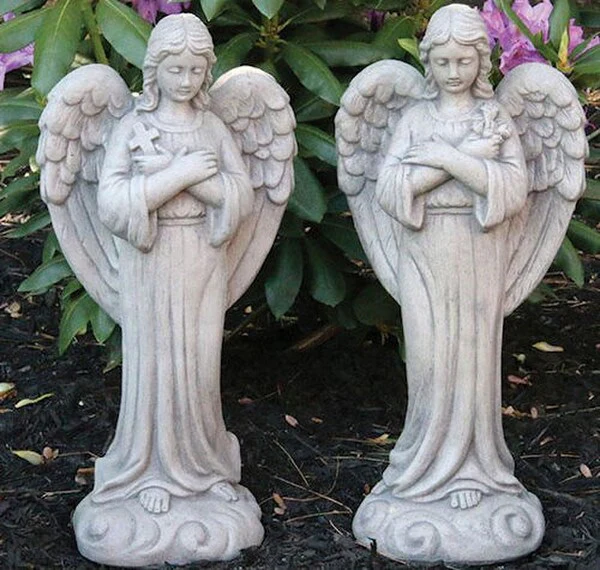 Ava Angels with Cross and Rose Set Garden Statues - Image 3