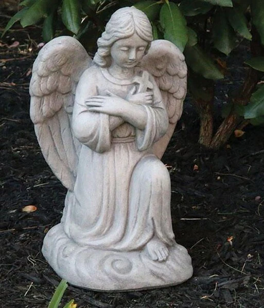Ava Kneeling Angel with Cross Statue
