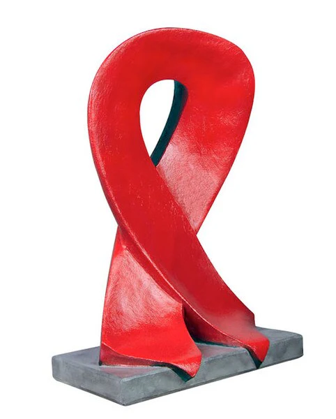 Awareness Red Ribbon Sculpture Cast Stone - Image 2