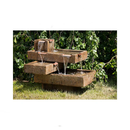 Bauhaus Modern Tiered Garden Fountain with Copper Spills