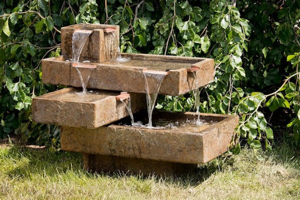 Bauhaus Modern Tiered Garden Fountain with Copper Spills - Image 2