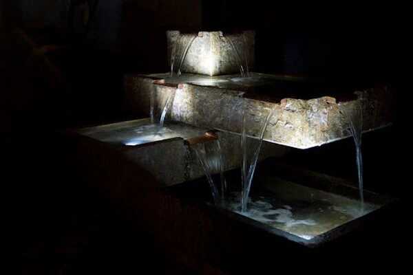 Bauhaus Modern Tiered Garden Fountain with Copper Spills - Image 3