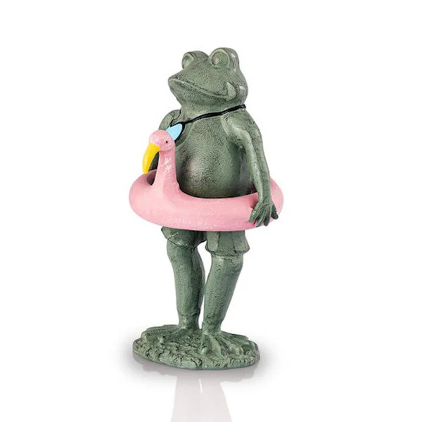 Beach Buddy Frog Sculpture with Flamingo Floaty - Image 3
