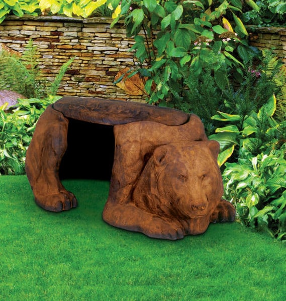 Bear Sculptural Garden Bench Small Cast Stone