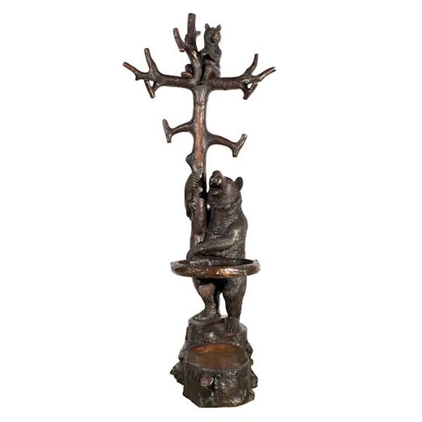 Bear with Cub Tree Coat Rack Sculpture Bronze