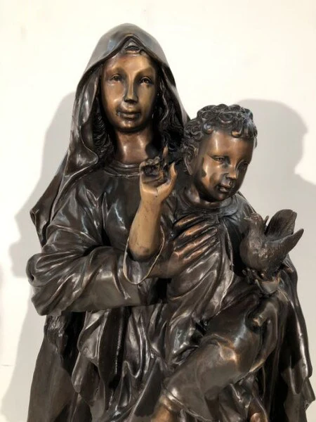 Blessed Mother Mary & Child Bronze Statue 72" High - Image 4