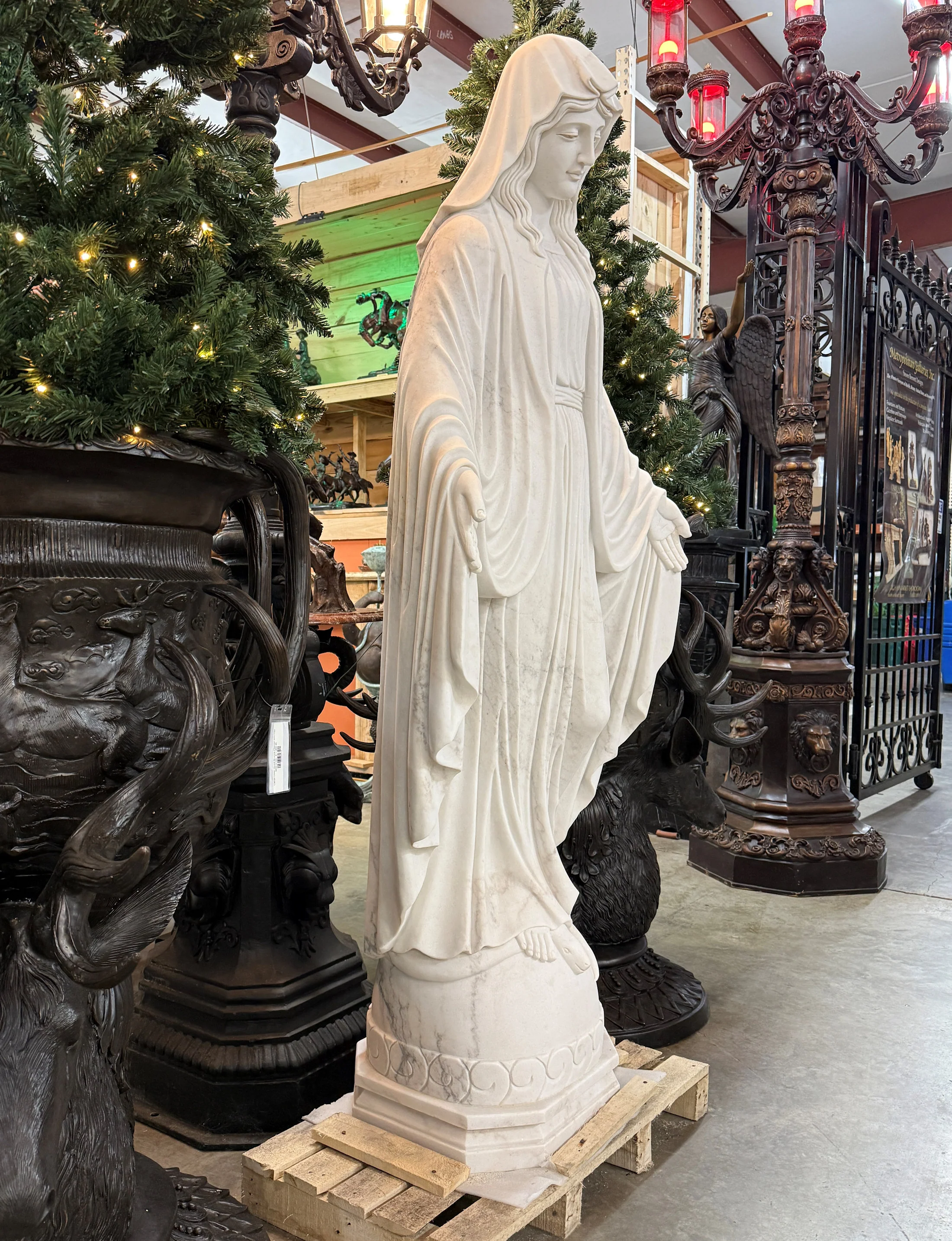 Blessed Mother Mary Life Size Marble Statue - Image 3