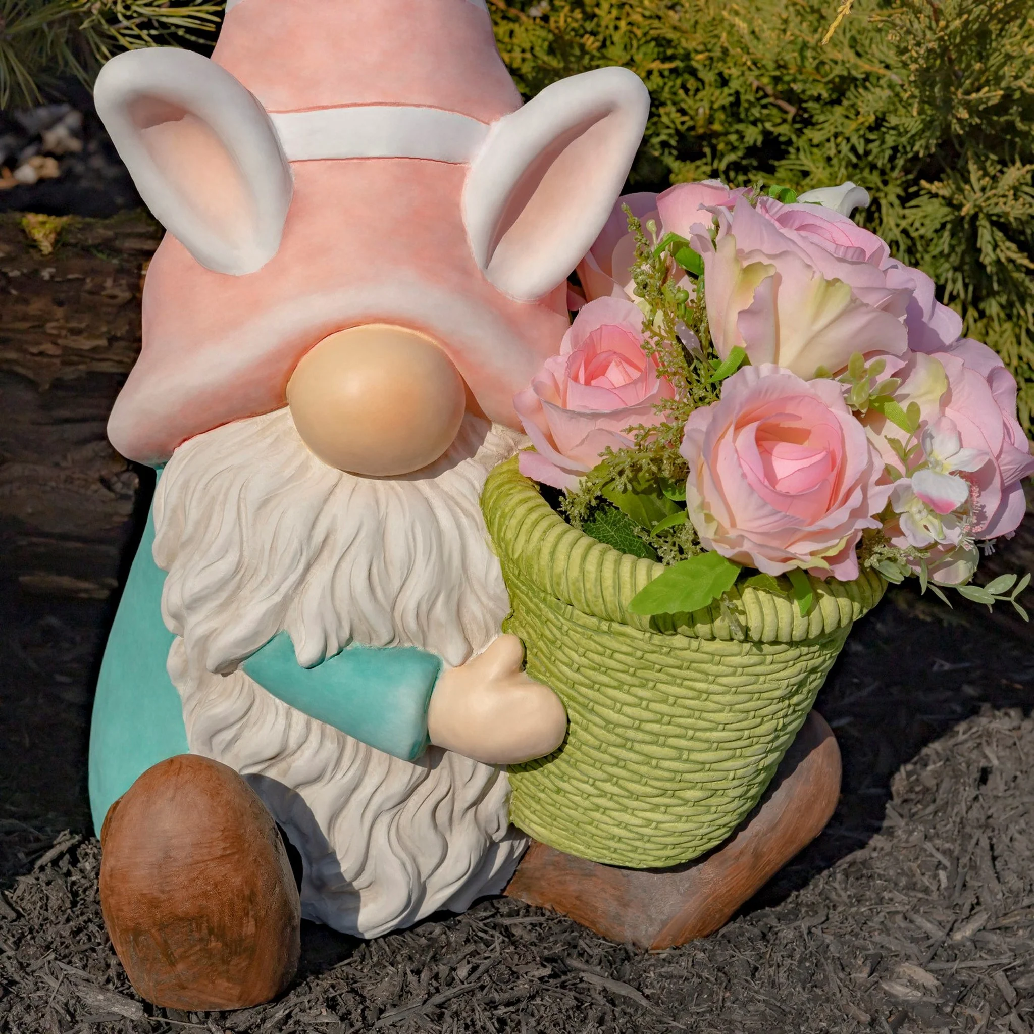 Blossom & Bunny Gnome Planter Set of 2 Garden Statues 19.5" High - Image 3