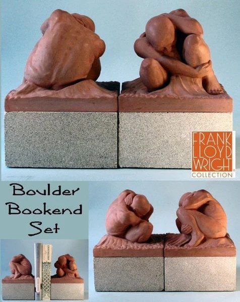 Boulder Bookend Statues Set by Frank Lloyd Wright
