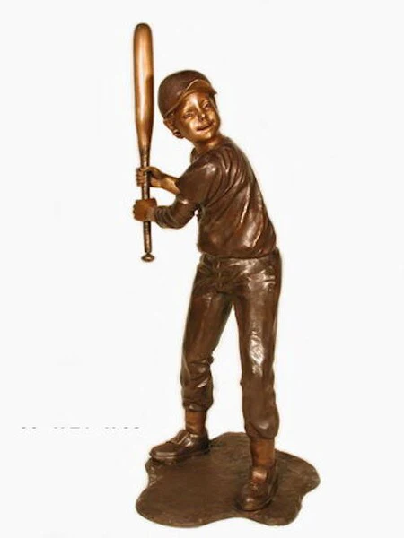 Boy Baseball Player Batter Bronze Statue