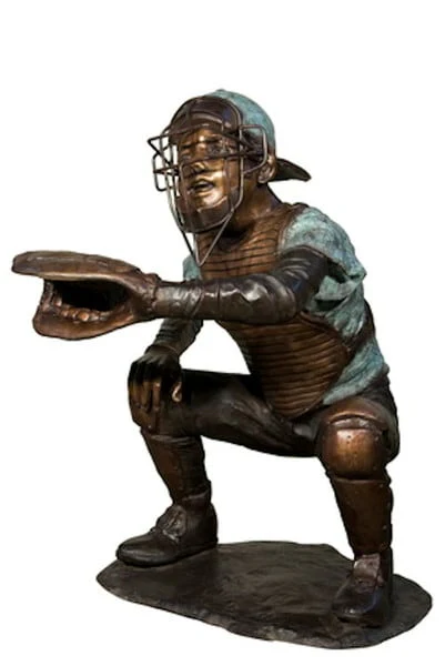 Boy Baseball Player Catcher Bronze Statue