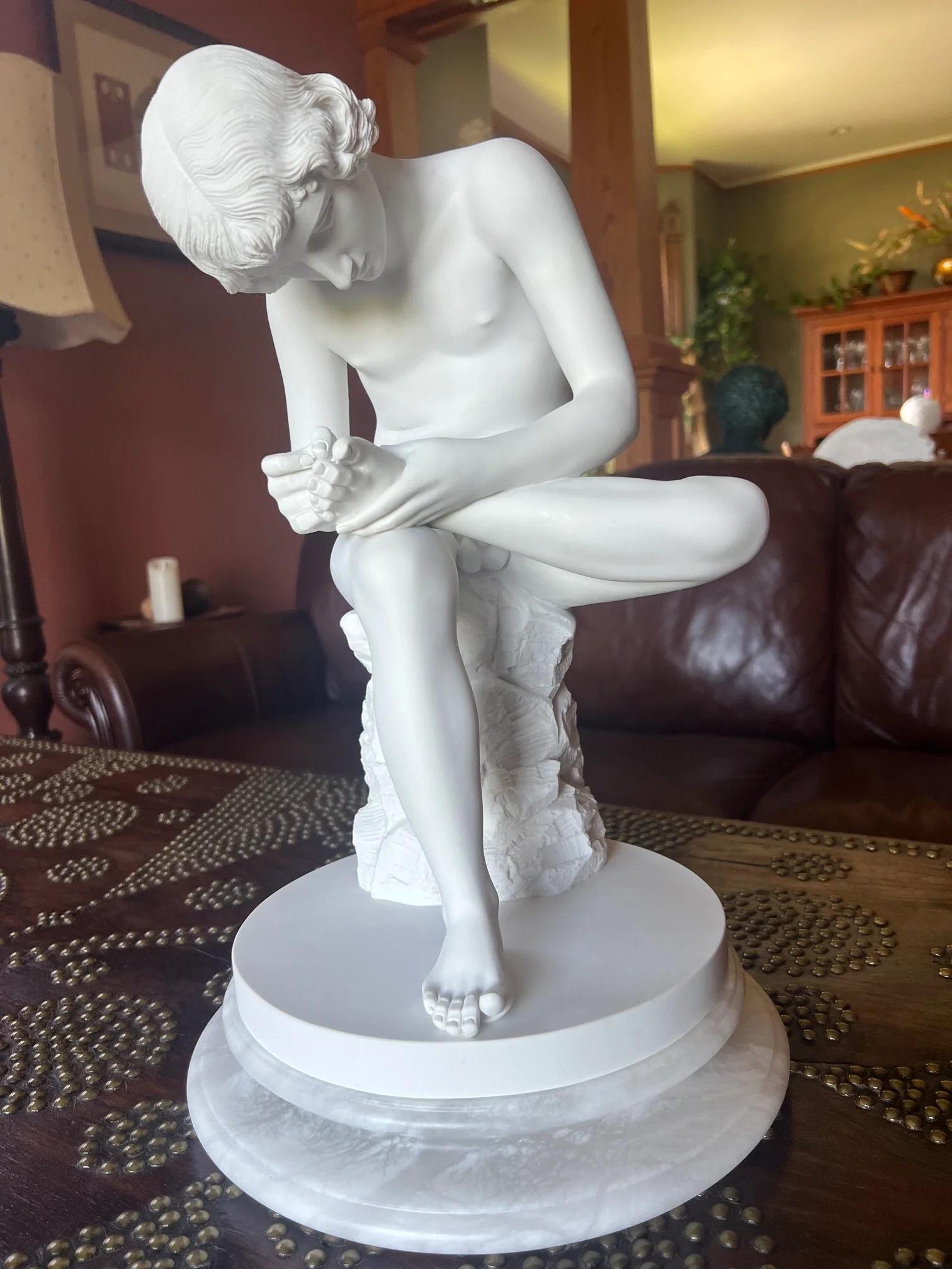 Boy Extracting Thorn Marble Spinario Statue 17.5" H - Image 2