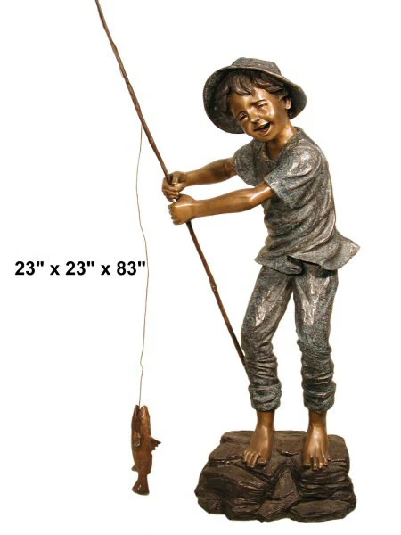 Angler Boy Fishing Bronze Sculpture 83" High