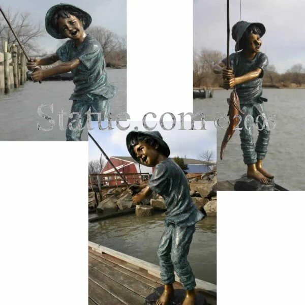 Angler Boy Fishing Bronze Sculpture 83" High - Image 2