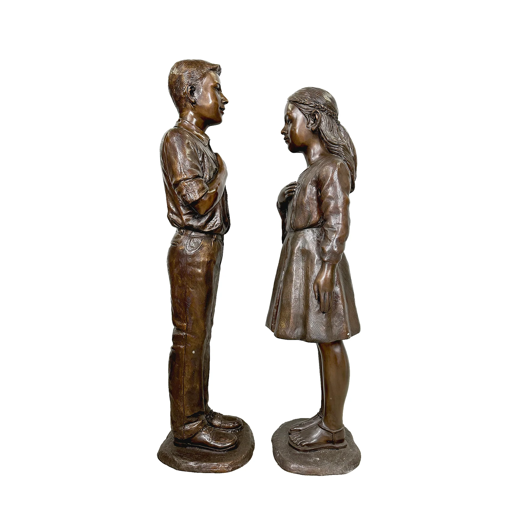 Boy & Girl Pledge of Allegiance Bronze Sculptures - Image 4
