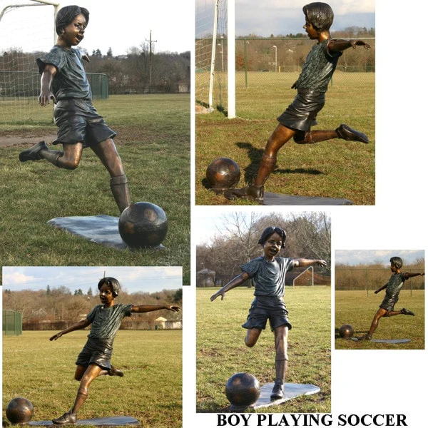 Boy Playing Soccer Bronze Sculpture