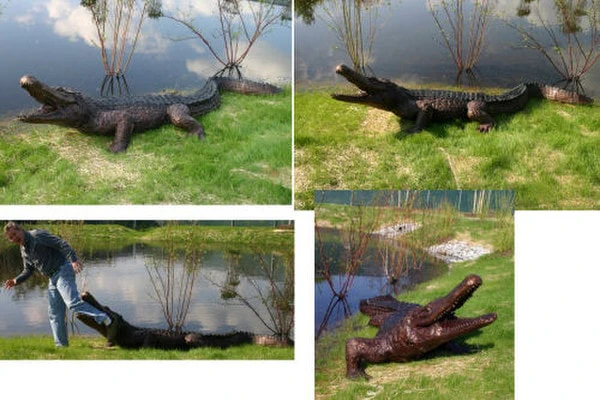 Alligator Water Feature Spouting Statue Bronze - Image 2