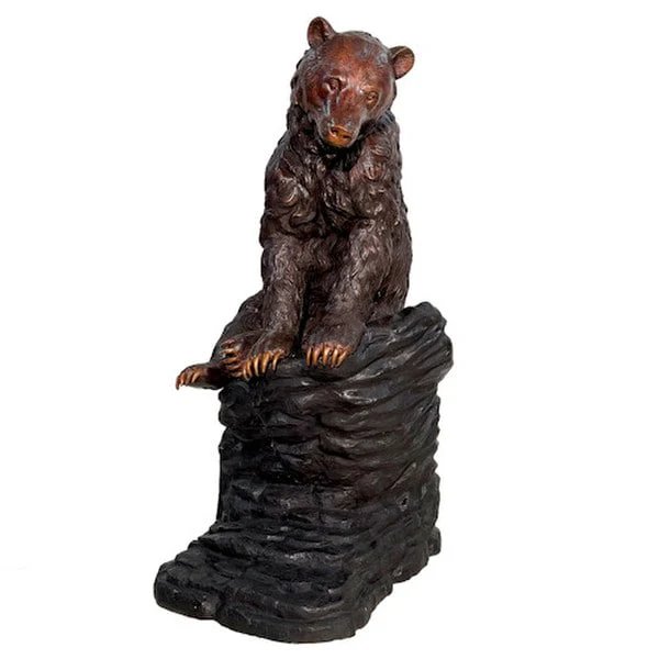 Bronze Bear Sitting on Rock Summit Sentinel Statue
