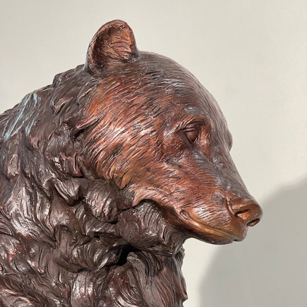 Bronze Bear Sitting on Rock Summit Sentinel Statue - Image 2