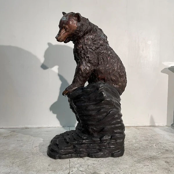Bronze Bear Sitting on Rock Summit Sentinel Statue - Image 3