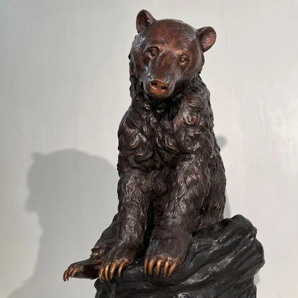 Bronze Bear Sitting on Rock Summit Sentinel Statue - Image 4