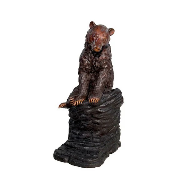 Bronze Bear Sitting on Rock Summit Sentinel Statue - Image 6