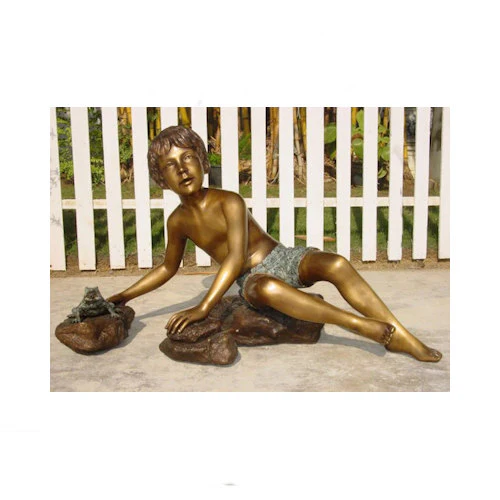 Bronze Boy on Rocks with Frog Water Feature Statue - Image 2