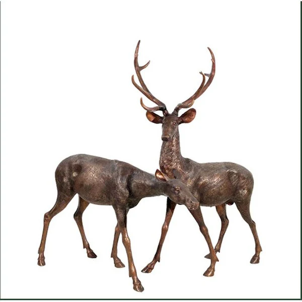 Bronze Buck & Doe Bronze Statue Pair Set