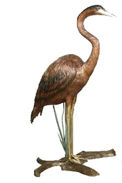 Bronze Crane 3 Foot Tall Vivid Patina