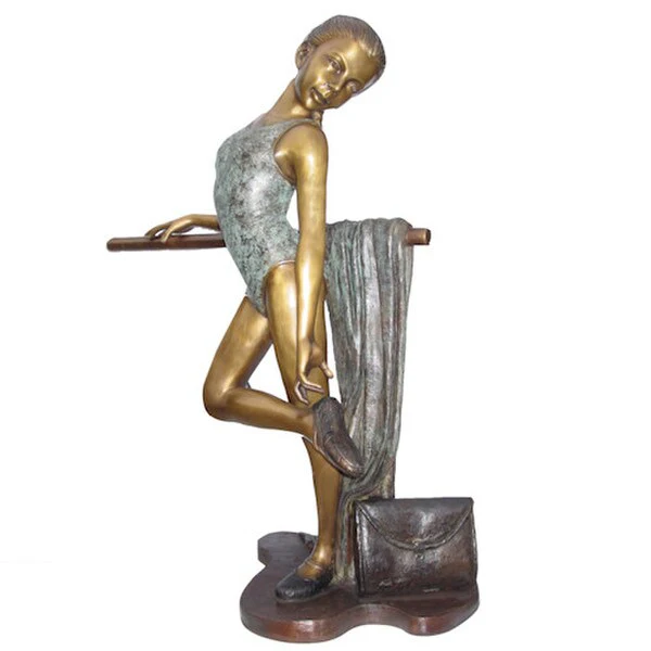 Bronze Dancer Girl Standing at Barre Sculpture