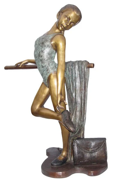 Bronze Dancer Girl Standing at Barre Sculpture - Image 2