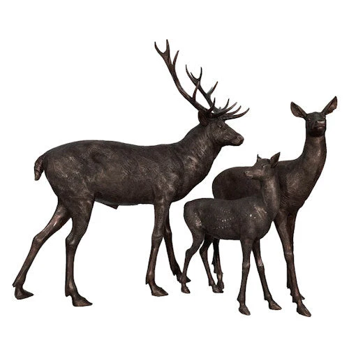 Bronze Deer Family Statues Set Doe Buck Fawn - Image 2