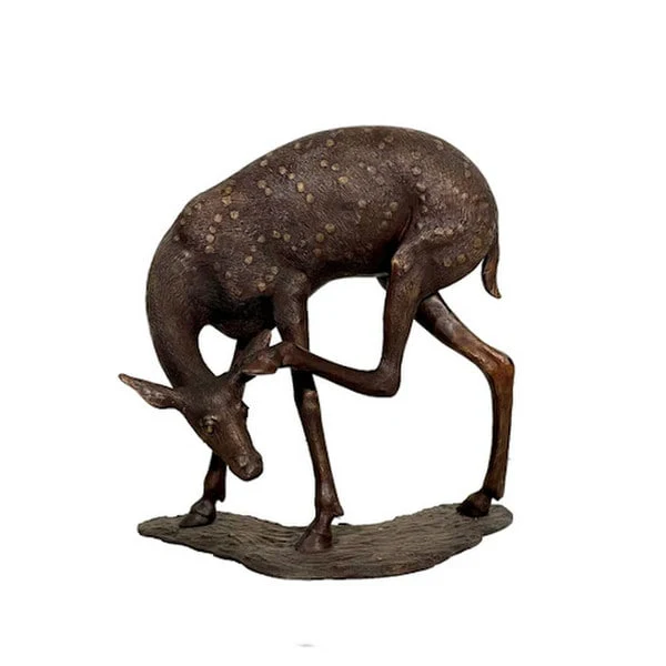 Bronze Deer Fawn Scratching Head Sculpture