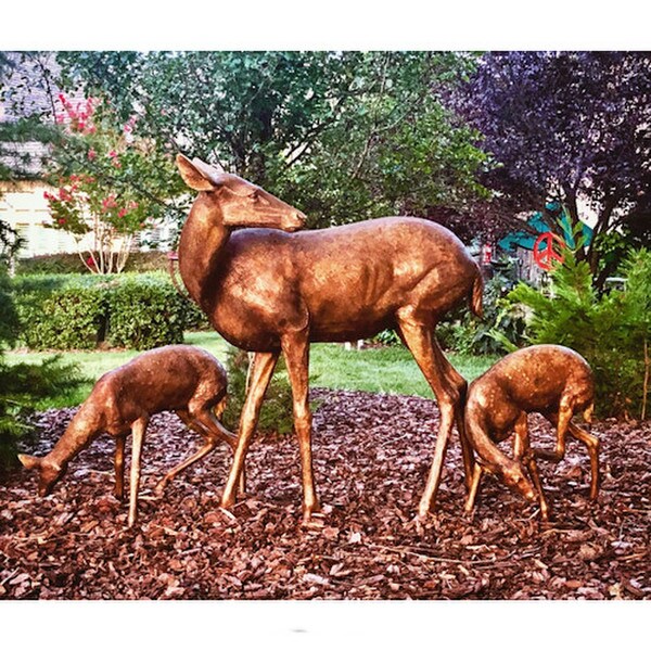Bronze Doe & Two Fawns Deer Sculpture - Image 3